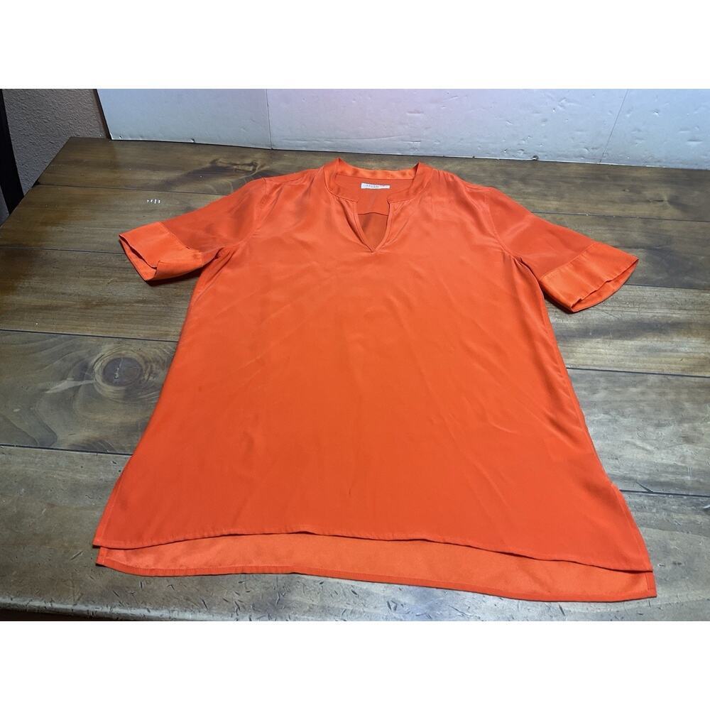 Equipment Femme Short Sleeve Blouse 100%Silk Orange Large